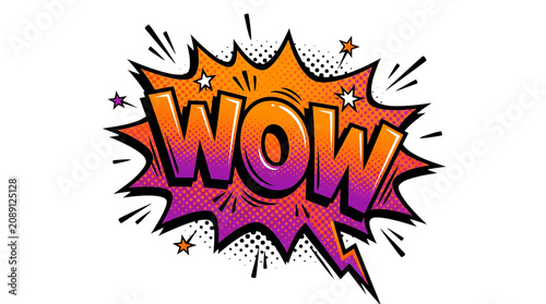 Comic book style speech bubble with the word wow isolated on transparent background