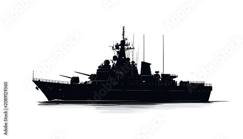 Fotografie Silhouette of a Military Warship Vessel.