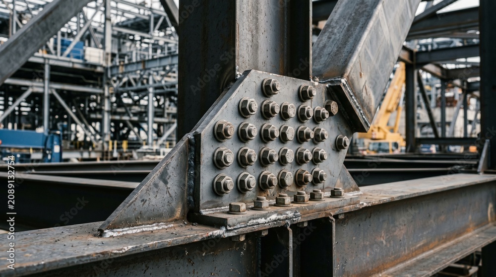 Fototapeta premium Industrial metal beam with bolts construction.