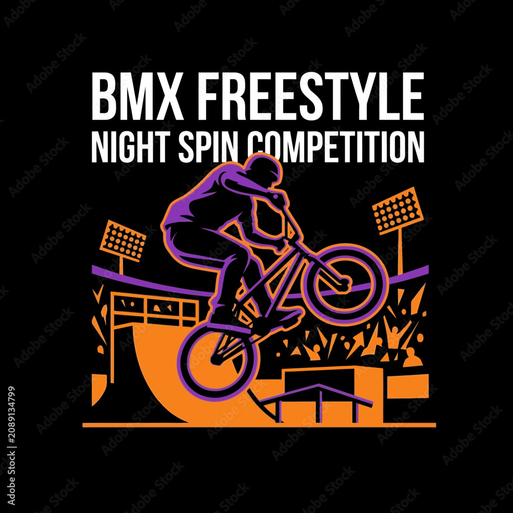 Obraz premium Dynamic Bmx Freestyle Night Spin Competition Action Illustration Vibrant