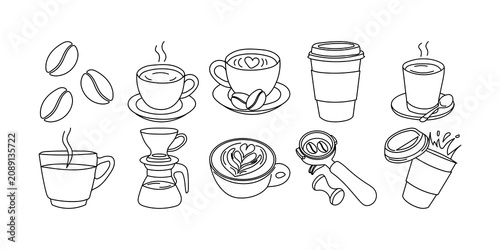 Cuadro en lienzo Hand Drawn Coffee Line Art