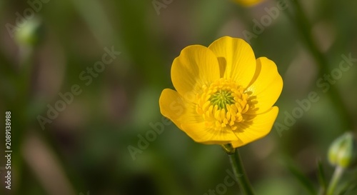 Vibrant Yellow Buttercup Flower in Natural Green Setting.