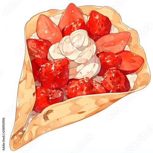 Folded Strawberry Crepe Dessert With Whipped Cream and Fresh Fruit