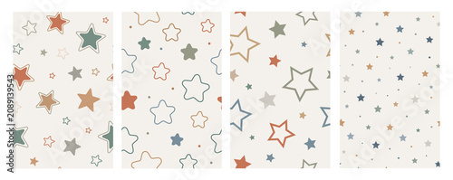 Modern seamless star pattern collection featuring outline stars, hand drawn stars, thick outline stars,  minimalist geometric elements. Trendy kids repeating backgrounds for kids textiles, fabric