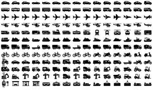 Tableau sur toile Modern Transportation Icons Collection with Land Air and Sea Vehicles
