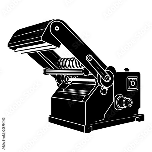 Large hydraulic paper cutting machine silhouette vector illustration.