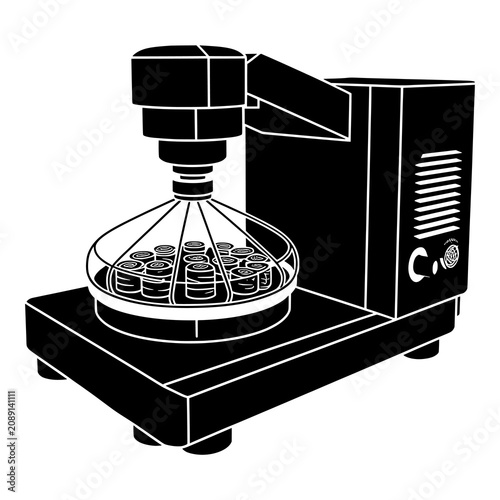 Laboratory centrifuge testing equipment silhouette vector illustration.