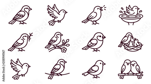 Tableau sur toile Bird Icon Set Vector Illustration