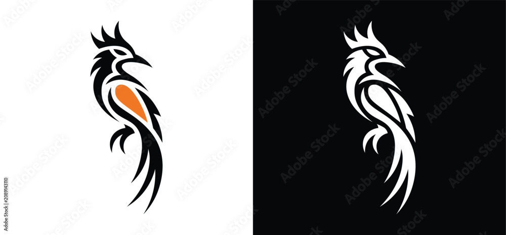 Fototapeta premium Minimal Tribal Bird Logo Vector – Abstract Raven Phoenix Style Mascot Icon for Branding