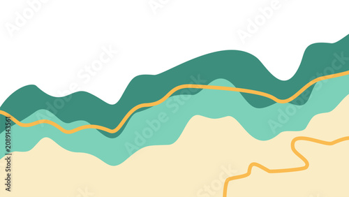 Minimalist fluid topography vector. Smooth paper cut waves blending pine green and soft cream with orange strokes. Ideal for clean UI layouts.
