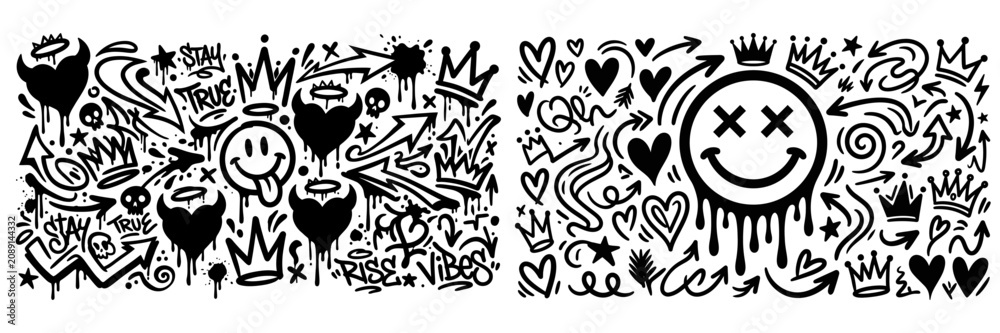 Obraz premium Urban Graffiti Street Art Doodles Skulls Hearts Crowns Smiley Faces Arrows Stay True Vibes