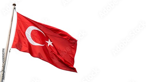 Turkish national flag waving on metal pole country symbol isolated on transparent background