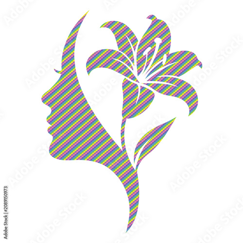 Halftone Dot Woman Face Floral Logo Vector for Beauty Salon, Hair Studio, Spa, Cosmetic Packaging and Botanical Branding.