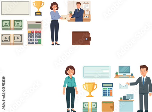 Obraz na plátně Professional employer rewarding happy female employee with financial bonus salar