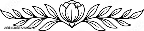 Elegant floral design with symmetrical leaves and bloom.