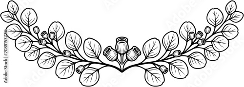 Intricate black and white floral vine design element.