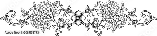 Intricate black and white decorative border design with floral patterns.