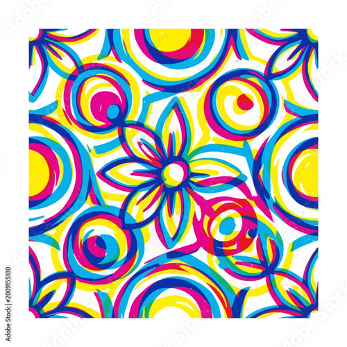 Vibrant seamless pattern with hand drawn floral motifs