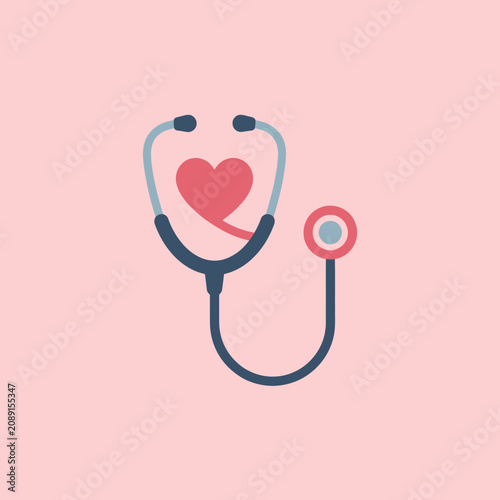 A minimalist illustration of a stethoscope with a red heart