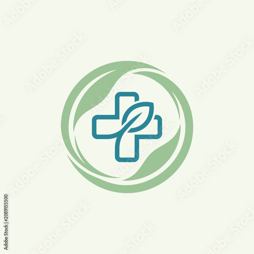 Minimalist green medical cross logo representing herbal health