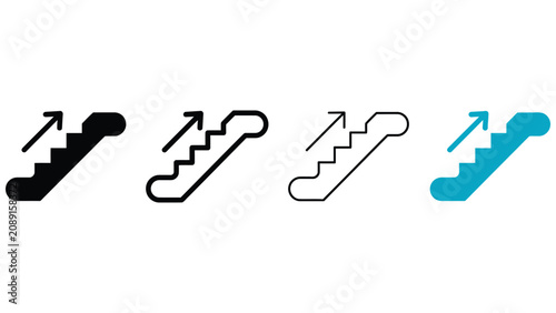 Four different colored escalator icons on white background with arrows