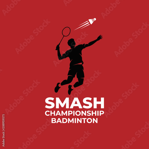 Dynamic Badminton Player Silhouette Smash Championship Graphic