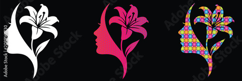 Woman Face Floral Logo Set Vector for Beauty Salon, Hair Studio, Spa, Cosmetic Packaging and Fashion Branding Collection.