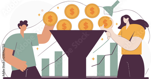 Worker guiding a massive group of finance bar