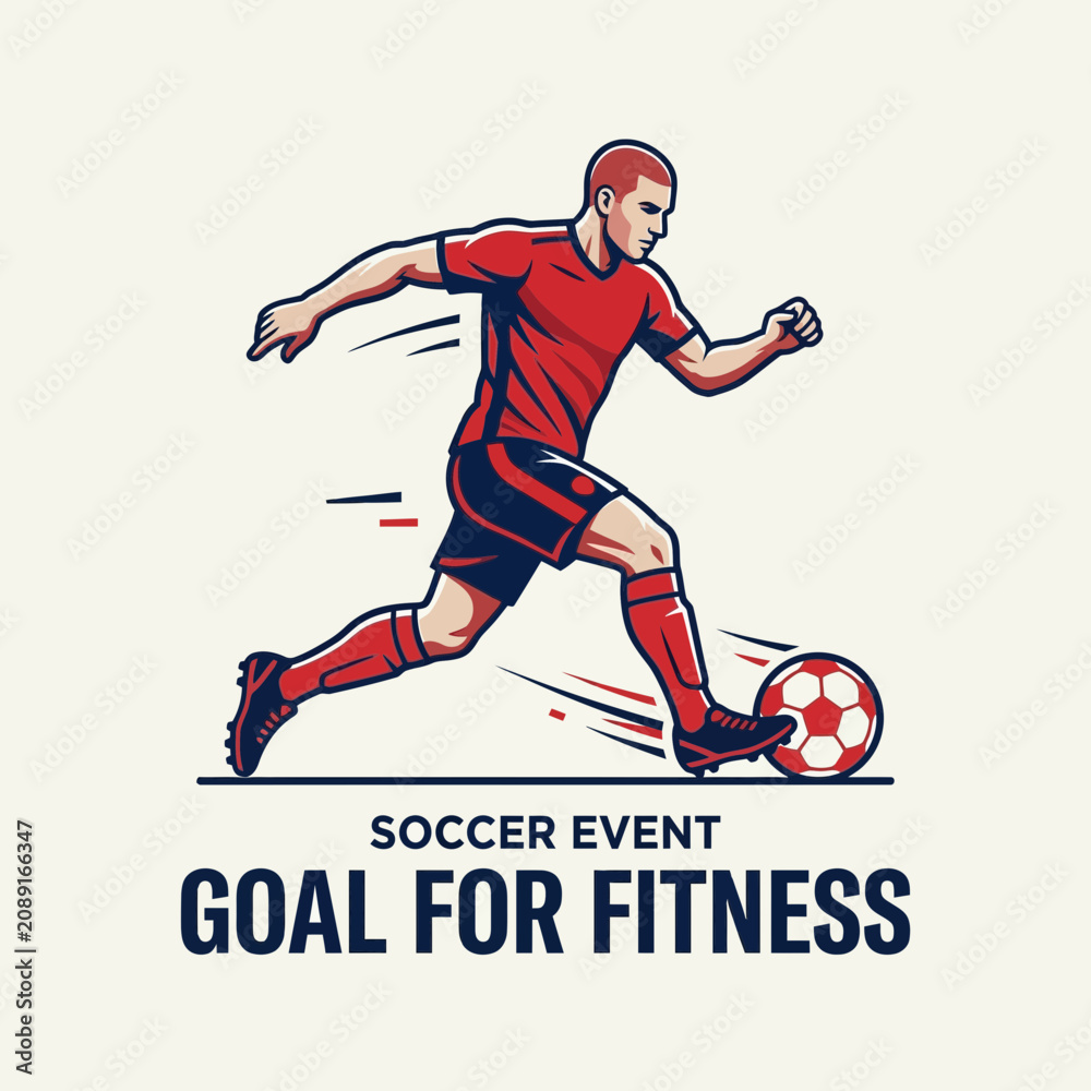 Fototapeta premium Dynamic Athletic Soccer Player Kicking Ball In Action