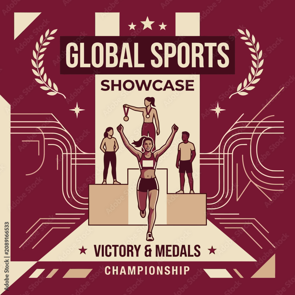 Obraz premium Dynamic Athletes Achieving Victory Celebrations On Podium Global Sports Championship