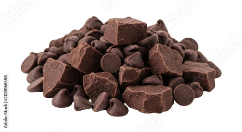 Dark chocolate chunks close-up