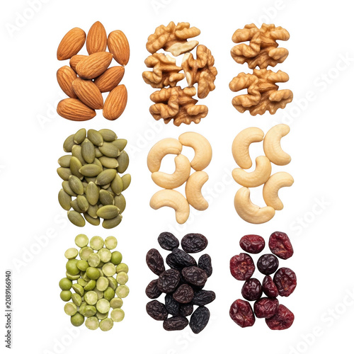 Assorted dried nuts and seeds collection