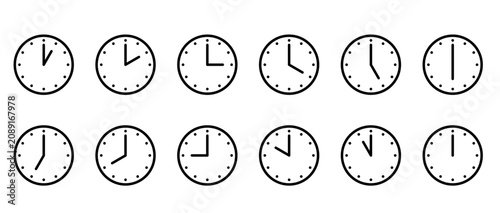 Fotografía １時から１２時までのシンプルな時計のアイコンセット