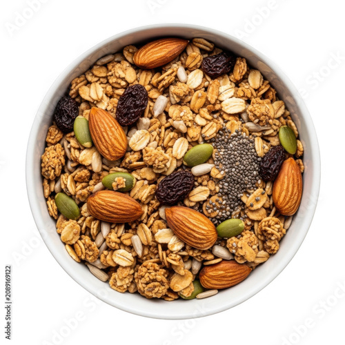 Bowl of mixed colorful trail mix snacks