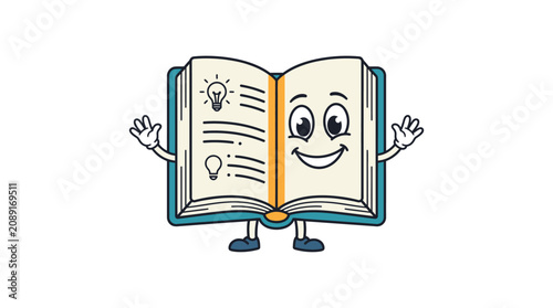 Cuadro en lienzo Happy Book Character Waving Vector Illustration