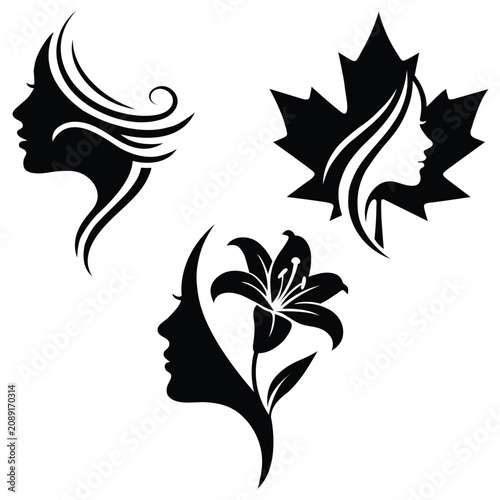 Woman Face Logo Collection Vector for Beauty Salon, Hair Studio, Spa, Cosmetic Packaging, Fashion Branding and Boutique Identity.