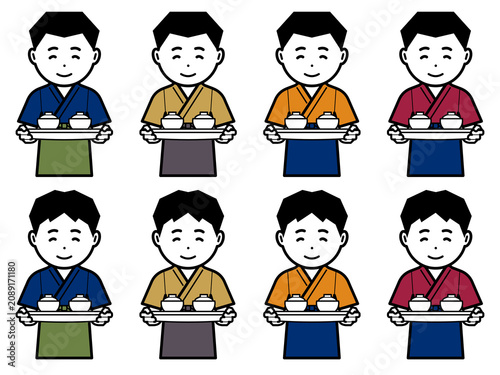 汁椀を運ぶ作務衣に前掛けの男性のアイコン