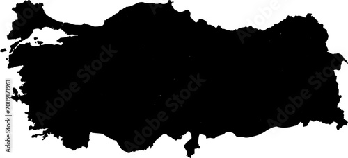 Fotografie Black silhouette map of Turkey vector illustration isolated on white background