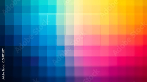 Abstract background with a vibrant gradient of pixelated squares and colorful blocks.