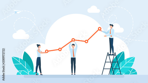 Photos Business team holding and raising growing graph line together