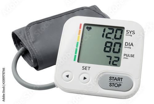 Obraz na plátne Digital blood pressure monitor with cuff for measuring heart rate and hypertensi