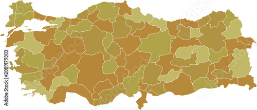 Tableau sur toile Brown and gold Turkey map with provinces vector illustration isolated on white b