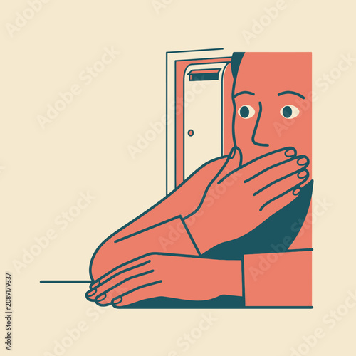 A stylized illustration of a shocked man covering his mouth