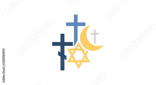 Schilderij op canvas Religious symbols cross crescent star of david icon set.