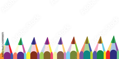 Photos Vibrant sharpened colored pencils aligned in row.