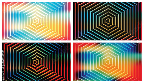 Fotografie Four distinct teal and gold 3D geometric hexagon pattern variations