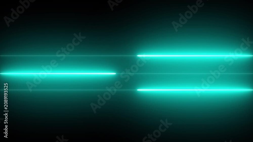 Bright cyan blue glowing neon light lines on black background dynamic horizontal intensely against a dark void for a futuristic technology