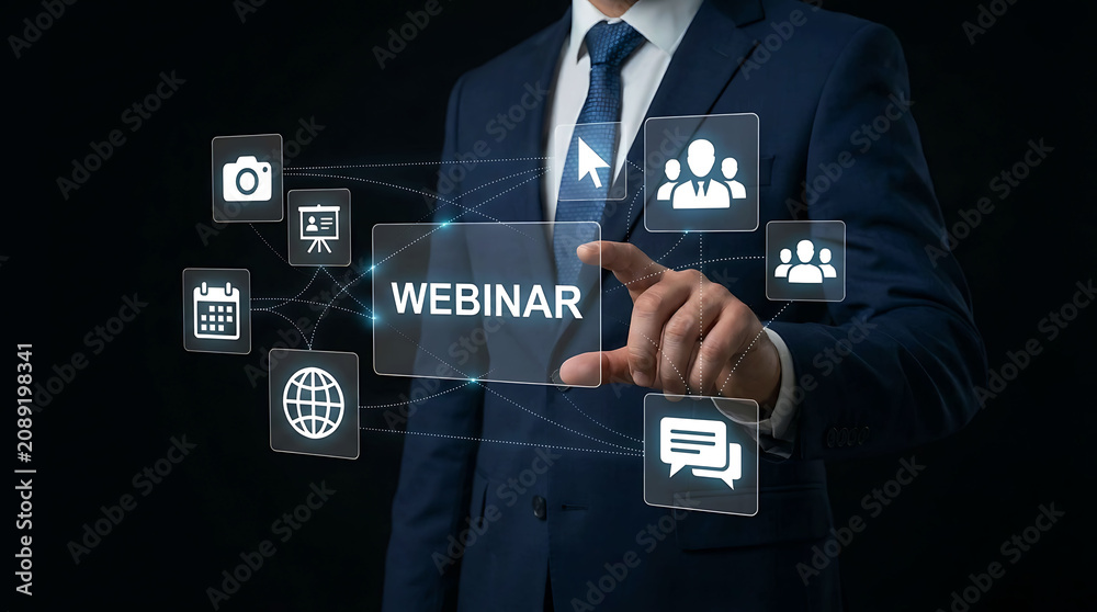 Obraz premium Interactive Webinar Interface Virtual Business Meeting Online Training Digital Platform