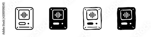Foto Set of four voice recorder or intercom icons in different styles: outline, solid, hand-drawn, and sketchy
