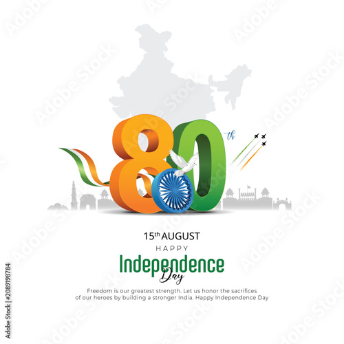 Obraz na plátně 15th august happy independence day democratic India 80th with Indian flag